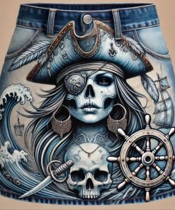 Reina corsaria falda denim azul pintada a mano